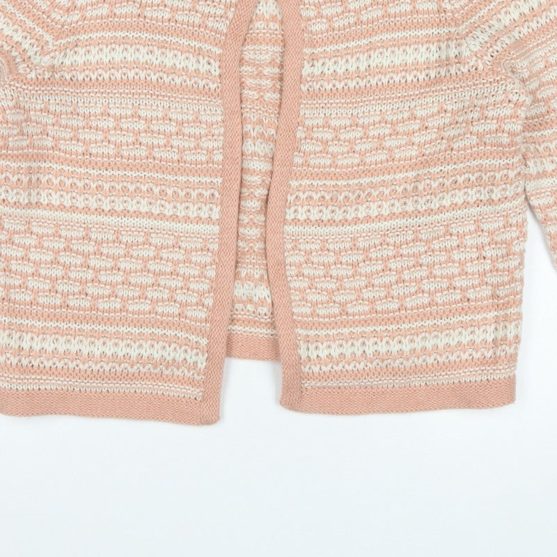 Marks & Spencer Women Pink UK 14 Open Knit Striped Cardigan