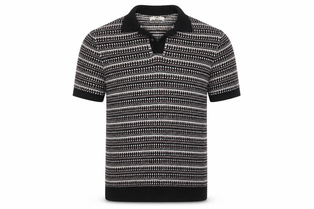 Marks & Spencer Men Black M Striped Collared Cotton Blend Knit Jumper