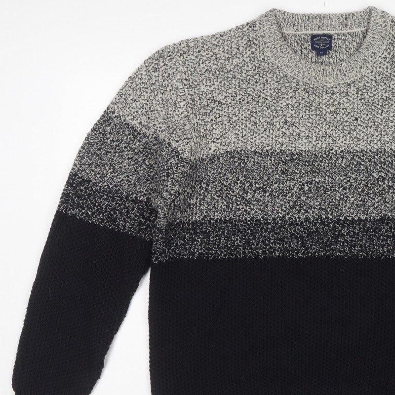 Next Supply Men’s Grey Black XL Chunky Knit Crew Neck Pullover Jumper