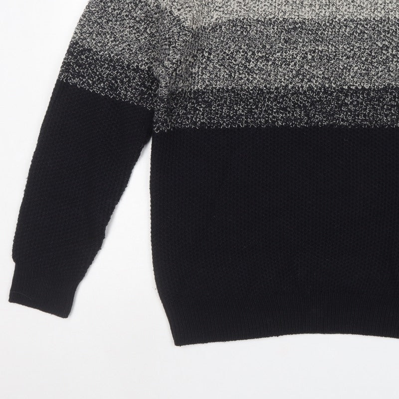 Next Supply Men’s Grey Black XL Chunky Knit Crew Neck Pullover Jumper