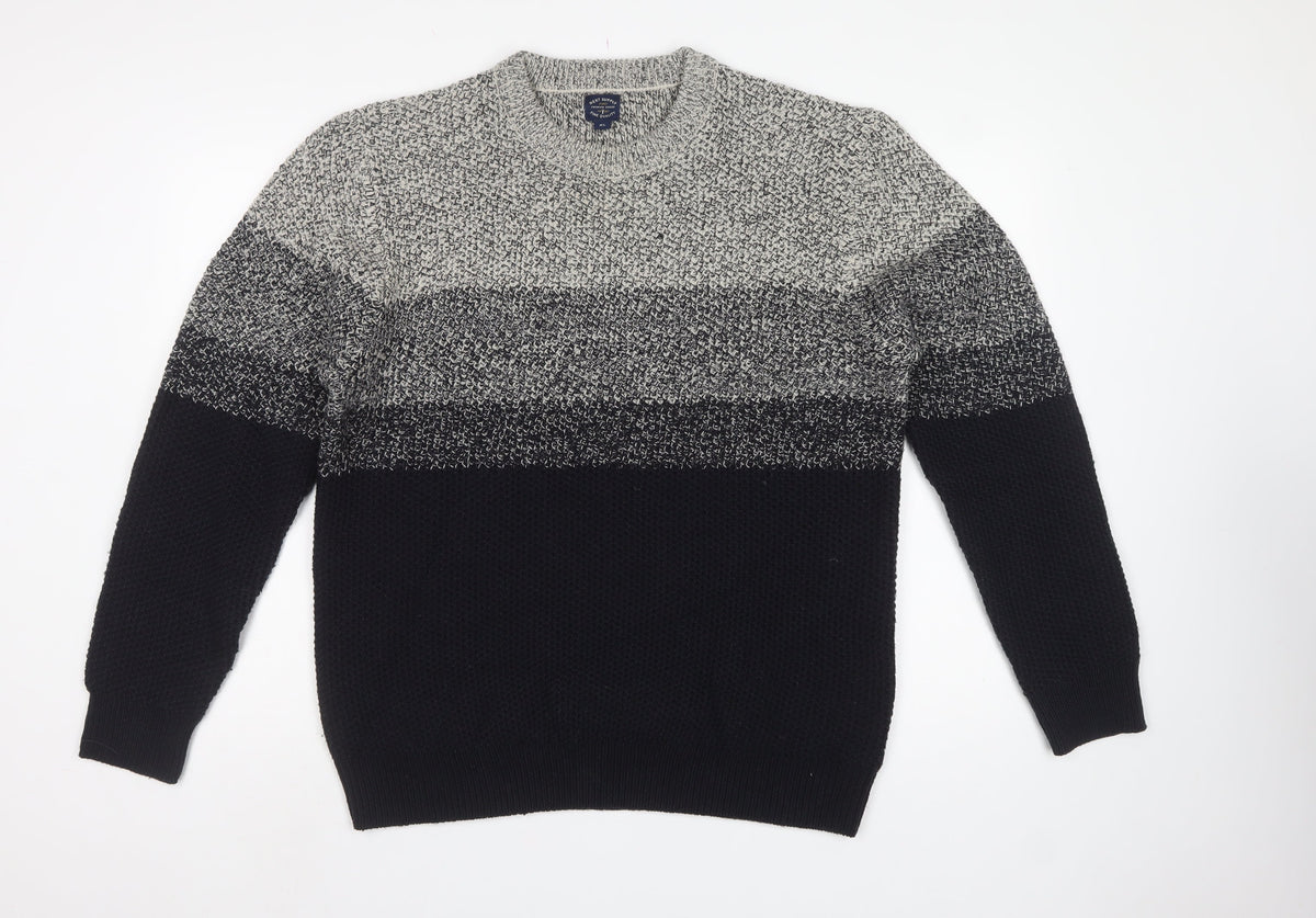 Next Supply Men’s Grey Black XL Chunky Knit Crew Neck Pullover Jumper