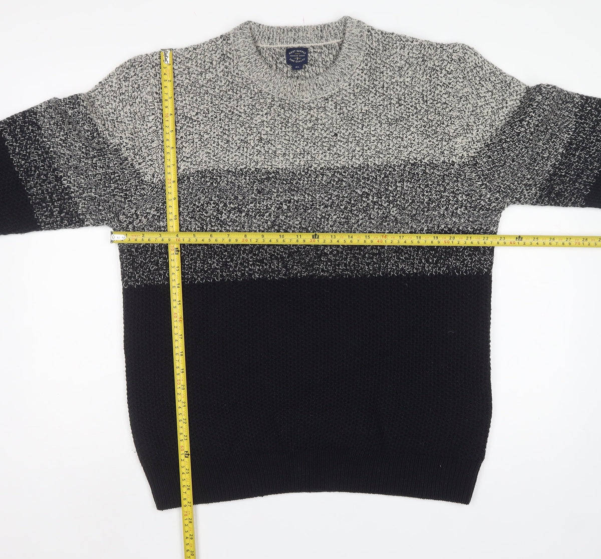 Next Supply Men’s Grey Black XL Chunky Knit Crew Neck Pullover Jumper
