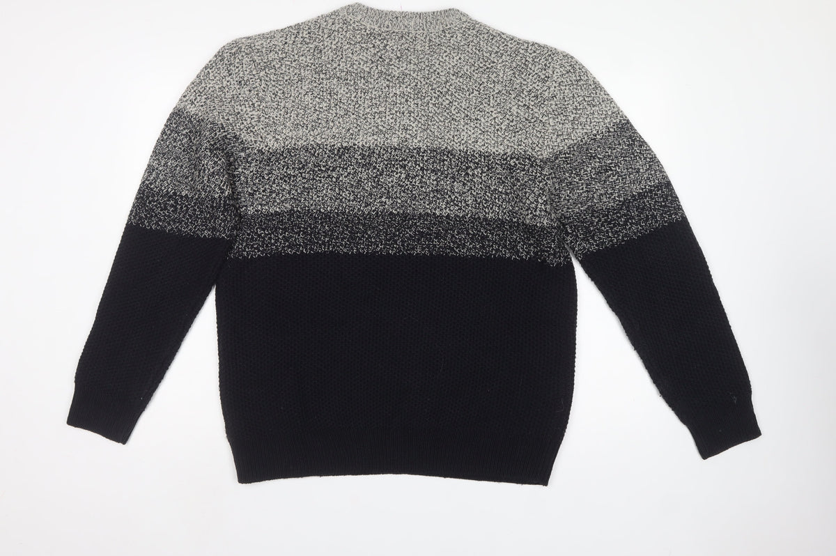 Next Supply Men’s Grey Black XL Chunky Knit Crew Neck Pullover Jumper