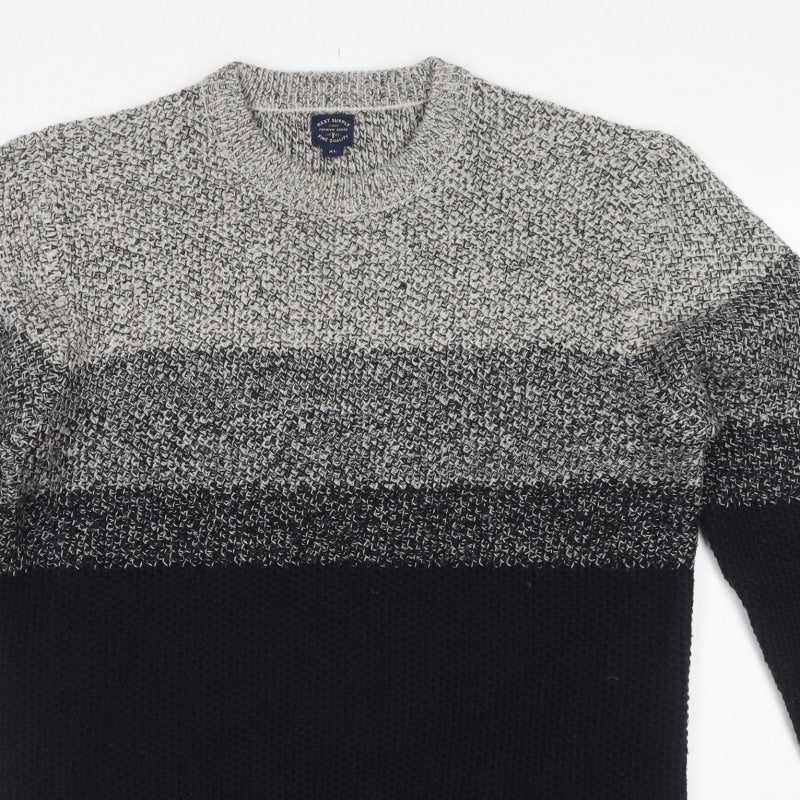 Next Supply Men’s Grey Black XL Chunky Knit Crew Neck Pullover Jumper