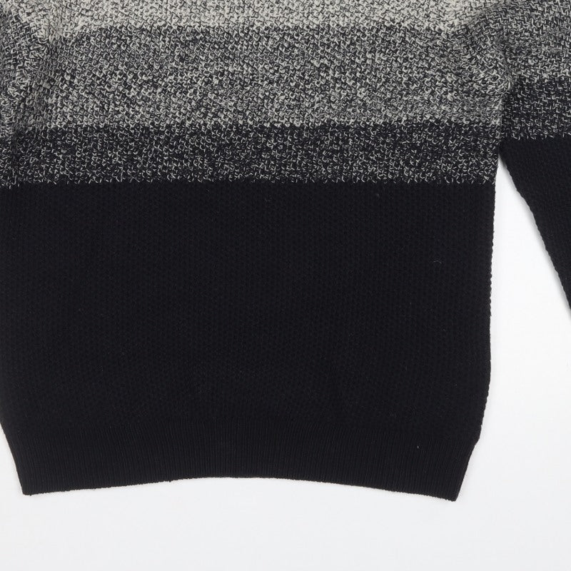Next Supply Men’s Grey Black XL Chunky Knit Crew Neck Pullover Jumper