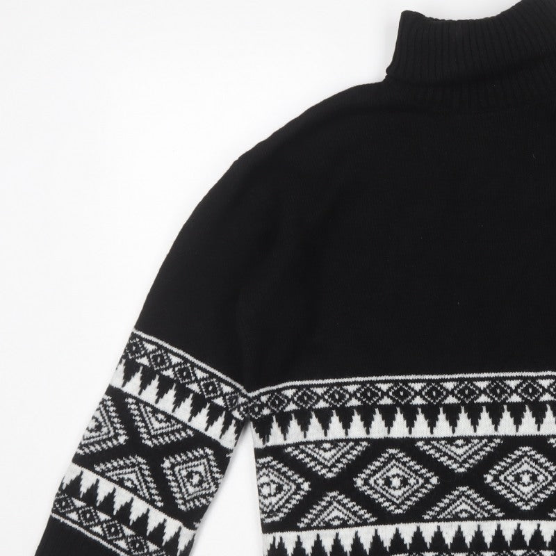 New Look Women’s Black White Aztec Roll Neck Knit Jumper Size S