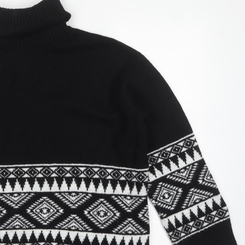 New Look Women’s Black White Aztec Roll Neck Knit Jumper Size S