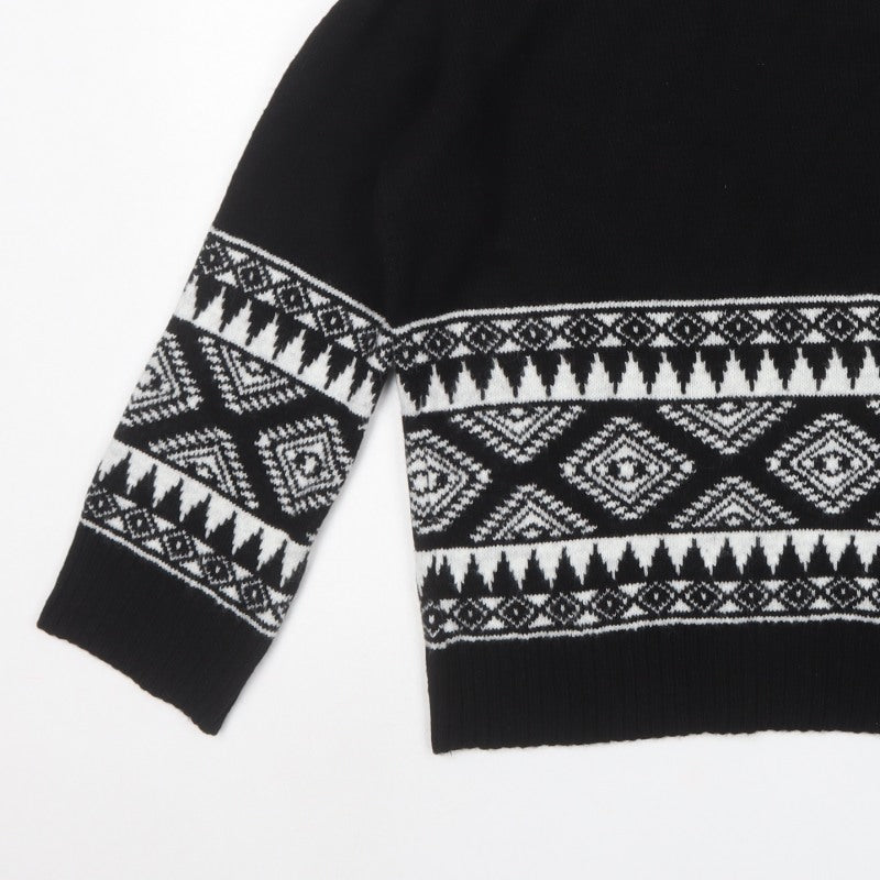 New Look Women’s Black White Aztec Roll Neck Knit Jumper Size S