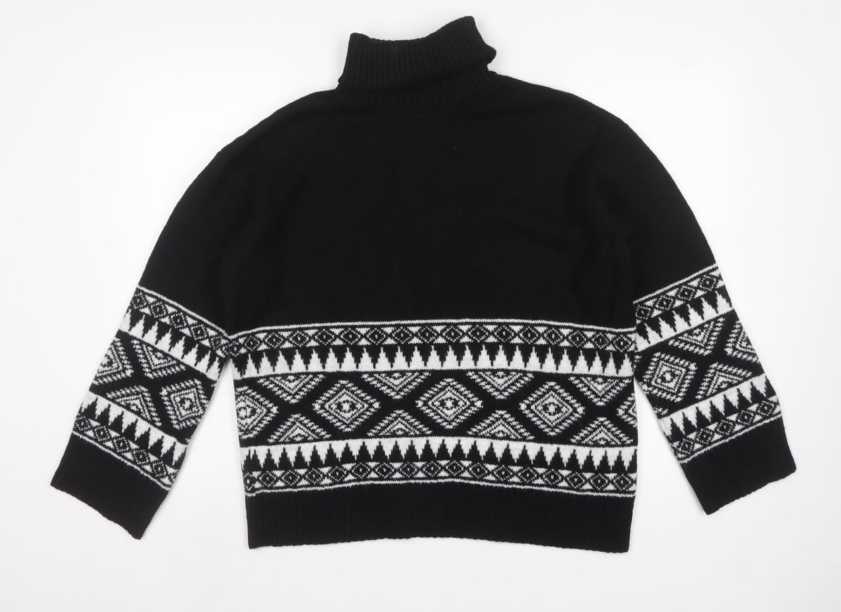 New Look Women’s Black White Aztec Roll Neck Knit Jumper Size S
