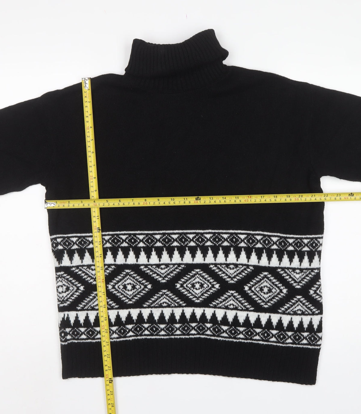 New Look Women’s Black White Aztec Roll Neck Knit Jumper Size S