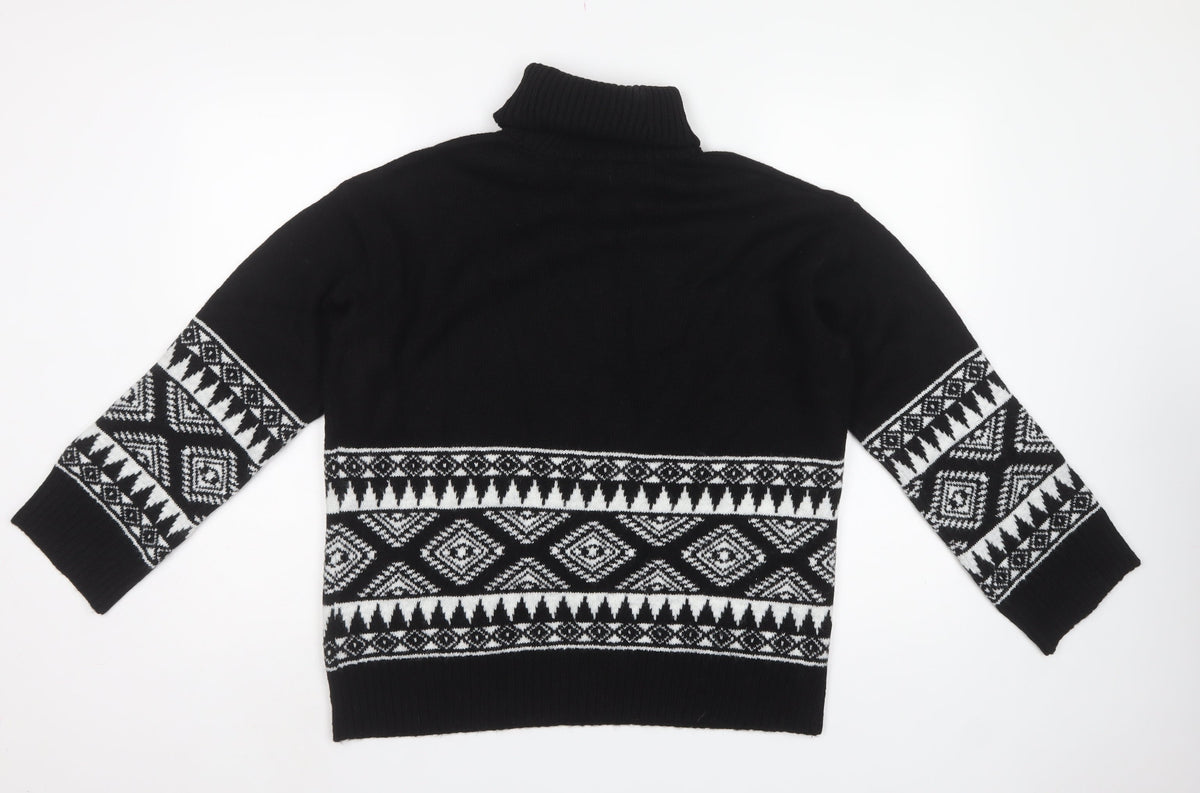 New Look Women’s Black White Aztec Roll Neck Knit Jumper Size S