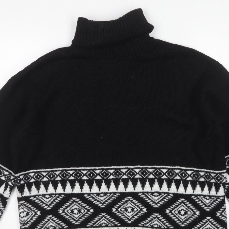 New Look Women’s Black White Aztec Roll Neck Knit Jumper Size S