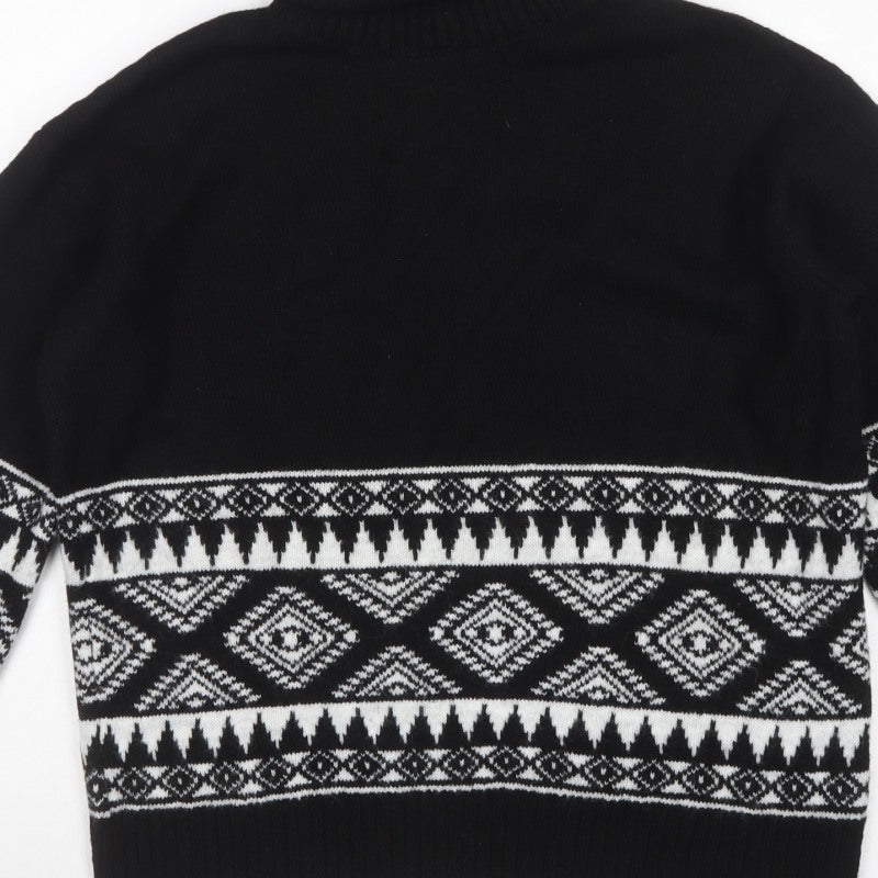 New Look Women’s Black White Aztec Roll Neck Knit Jumper Size S