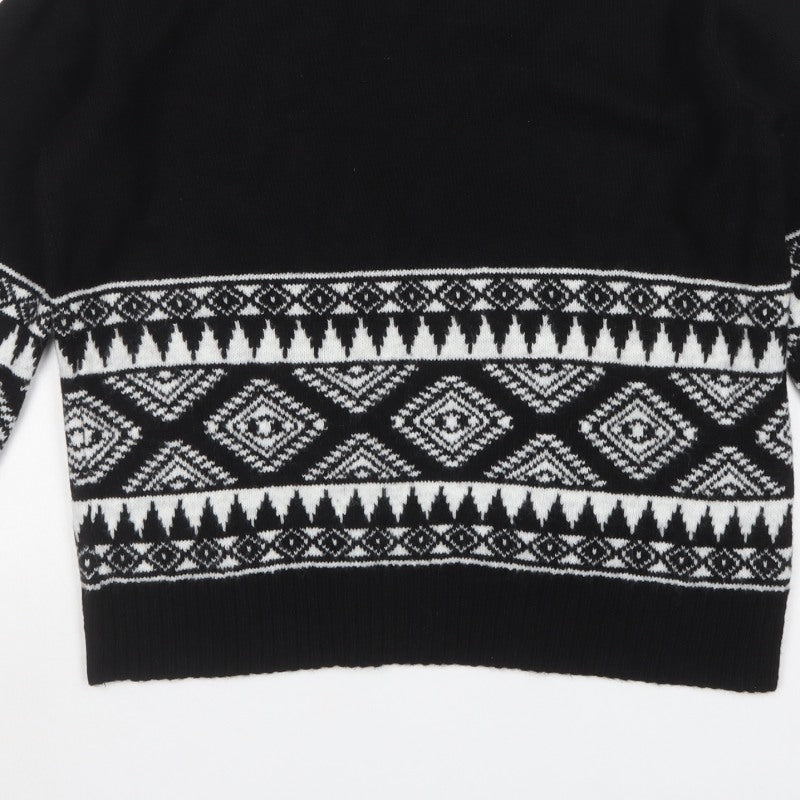 New Look Women’s Black White Aztec Roll Neck Knit Jumper Size S