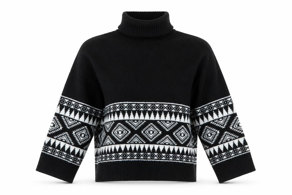 New Look Women’s Black White Aztec Roll Neck Knit Jumper Size S