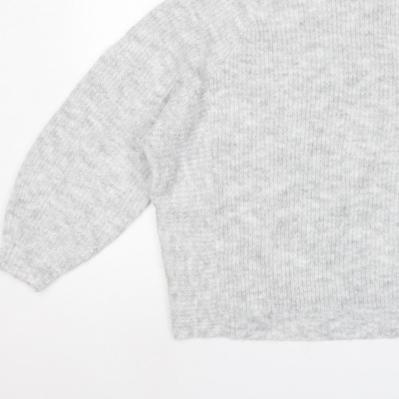 Pull&Bear Women Grey M Rib Knit Balloon Sleeve Crew Neck Pullover Jumper