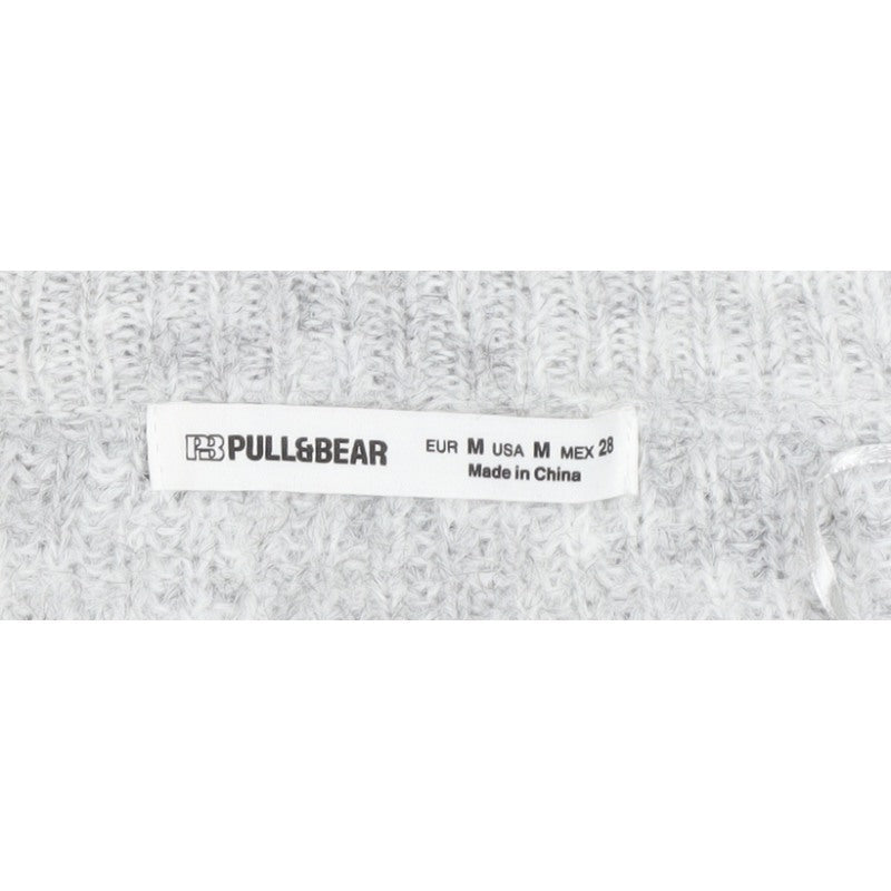 Pull&Bear Women Grey M Rib Knit Balloon Sleeve Crew Neck Pullover Jumper