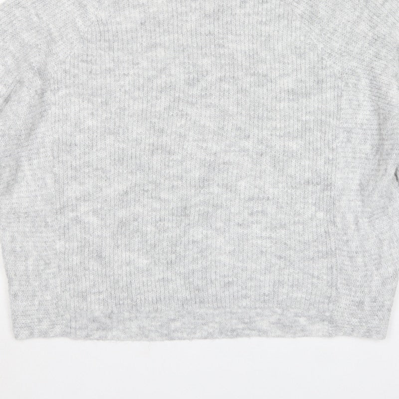 Pull&Bear Women Grey M Rib Knit Balloon Sleeve Crew Neck Pullover Jumper