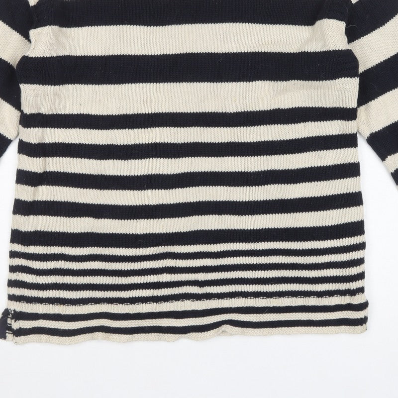 Marks & Spencer Women Blue UK 10 Striped Pure Cotton Crew Neck Jumper