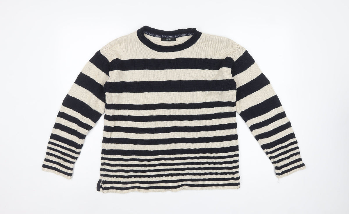 Marks & Spencer Women Blue UK 10 Striped Pure Cotton Crew Neck Jumper