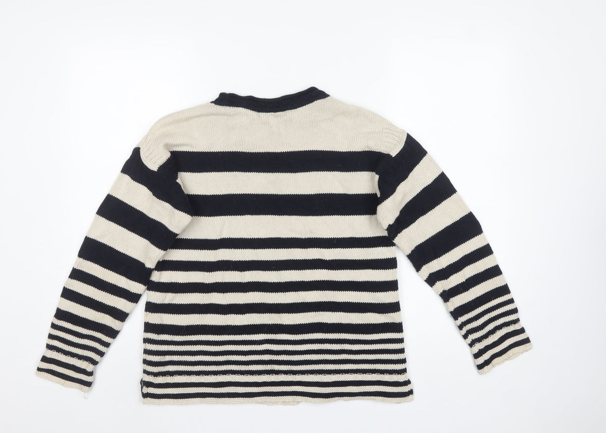 Marks & Spencer Women Blue UK 10 Striped Pure Cotton Crew Neck Jumper