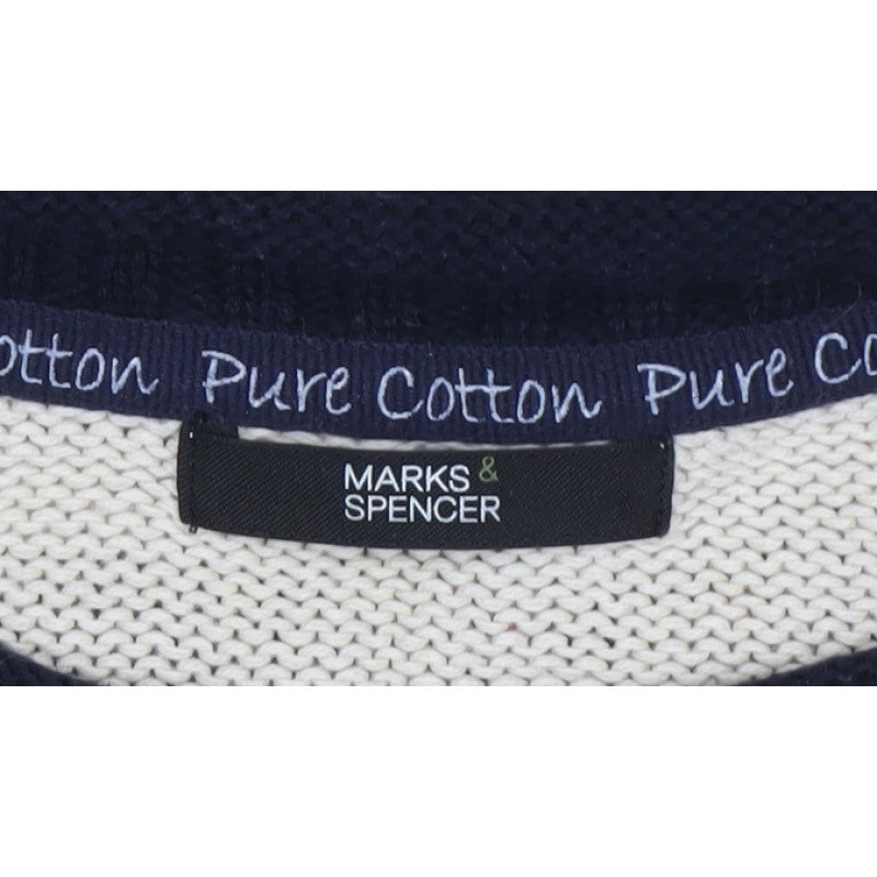 Marks & Spencer Women Blue UK 10 Striped Pure Cotton Crew Neck Jumper