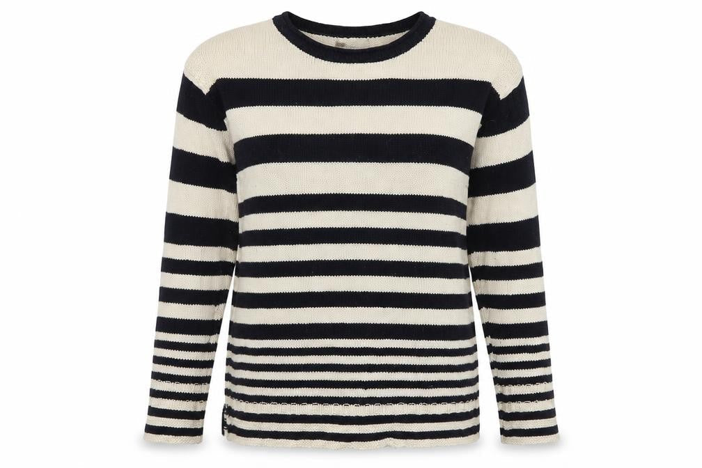Marks & Spencer Women Blue UK 10 Striped Pure Cotton Crew Neck Jumper