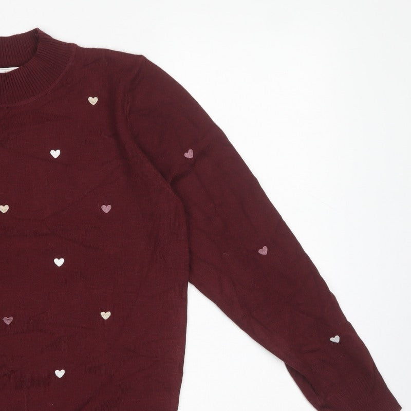 Stella Morgan Women’s Red Heart Embroidered Mock Neck Jumper UK 10
