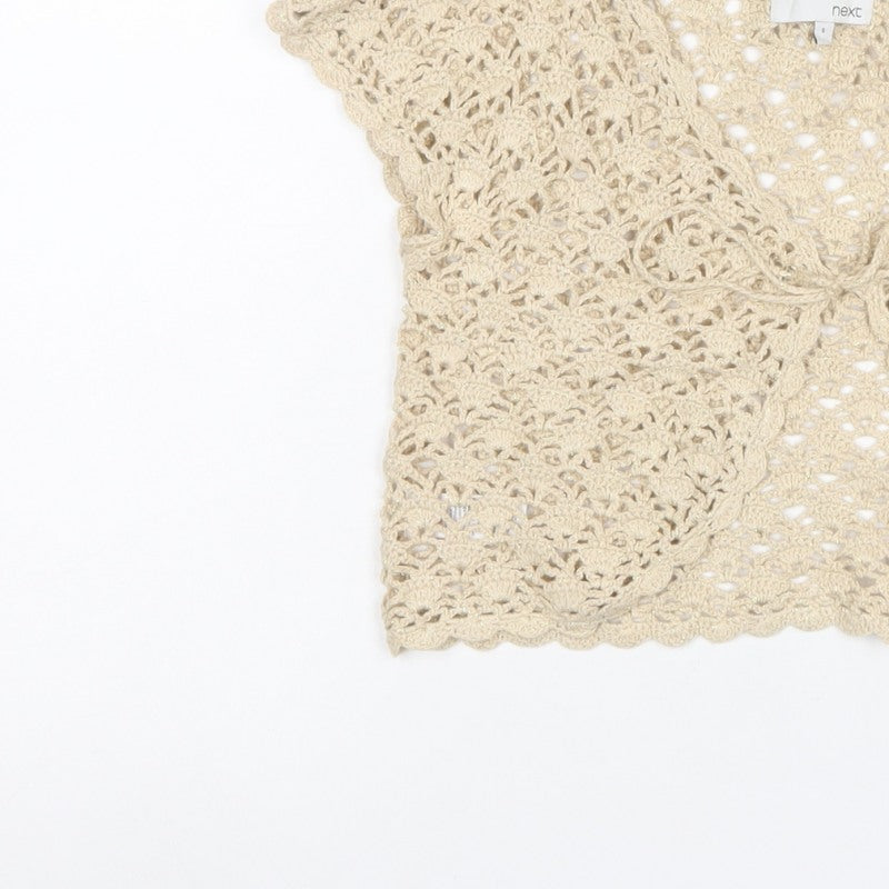 Next Women Beige S Cropped Crochet Open Front Short Sleeve Shrug