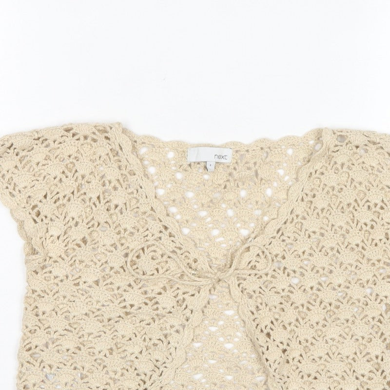 Next Women Beige S Cropped Crochet Open Front Short Sleeve Shrug