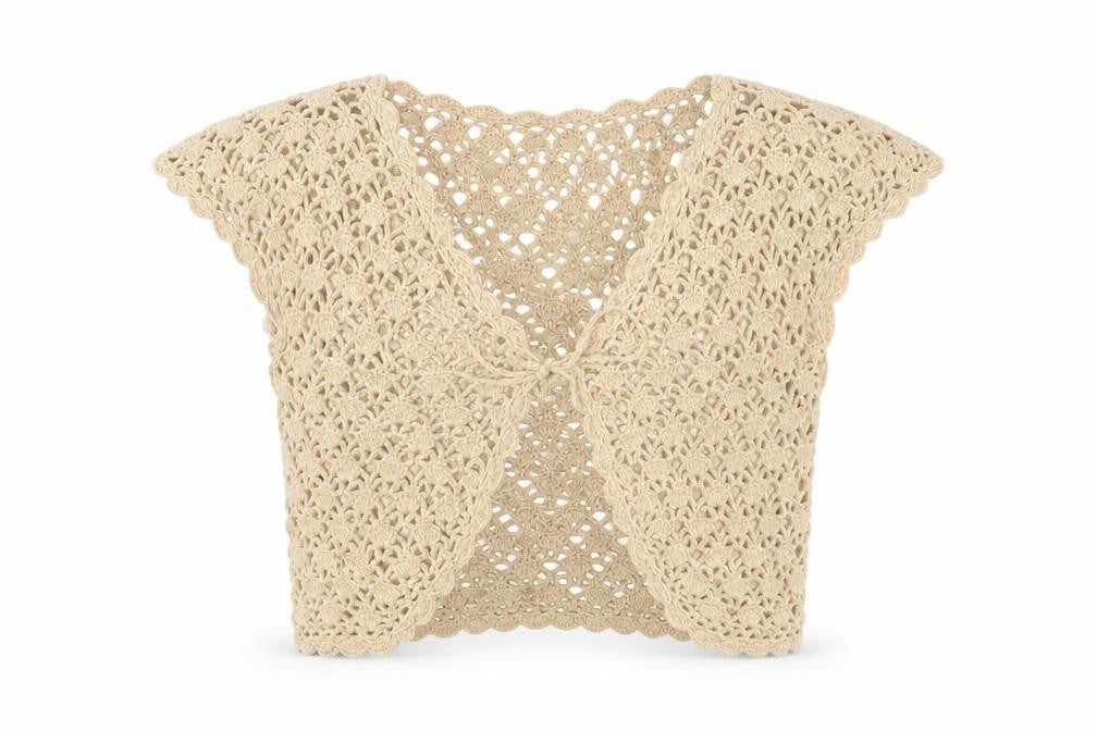 Next Women Beige S Cropped Crochet Open Front Short Sleeve Shrug