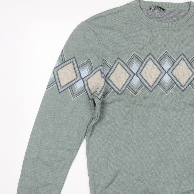 Teodor Men’s Green 2XL Argyle Diamond Crew Neck Cotton Blend Jumper