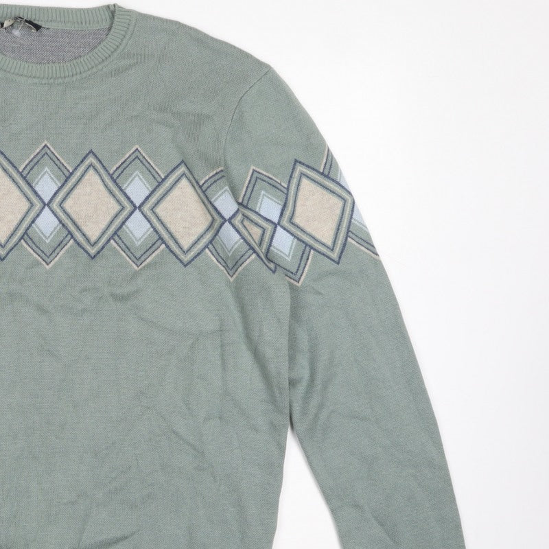 Teodor Men’s Green 2XL Argyle Diamond Crew Neck Cotton Blend Jumper