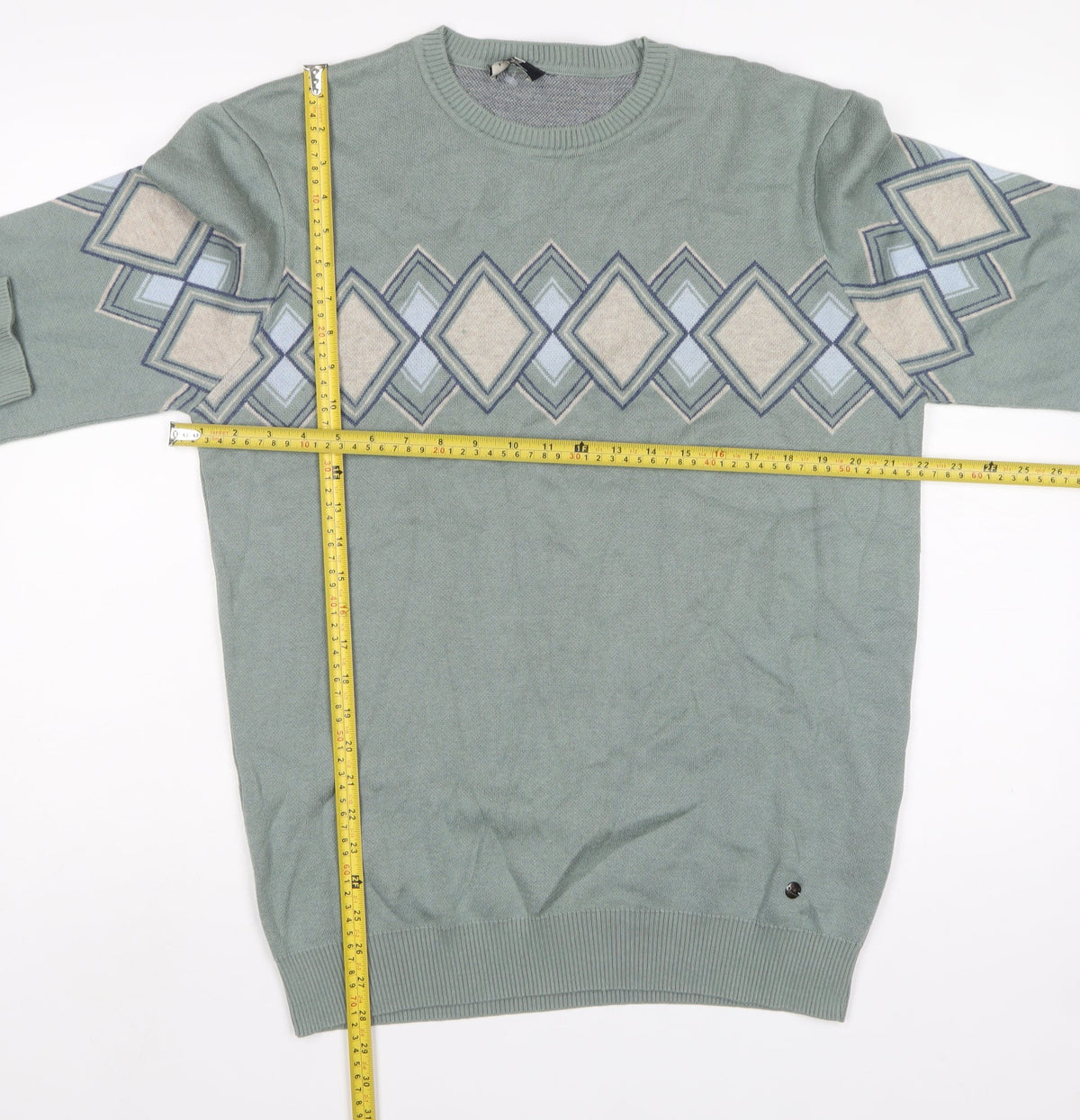 Teodor Men’s Green 2XL Argyle Diamond Crew Neck Cotton Blend Jumper