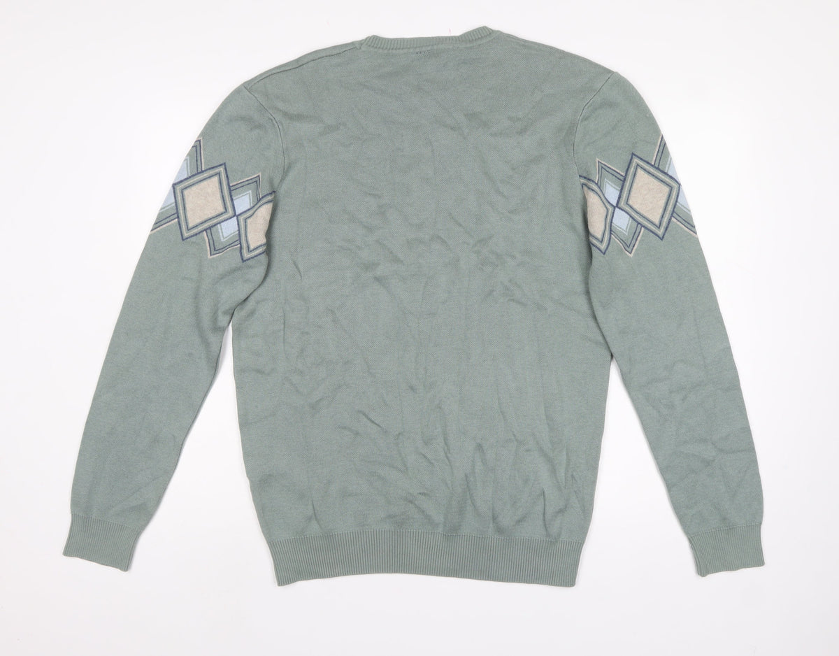 Teodor Men’s Green 2XL Argyle Diamond Crew Neck Cotton Blend Jumper