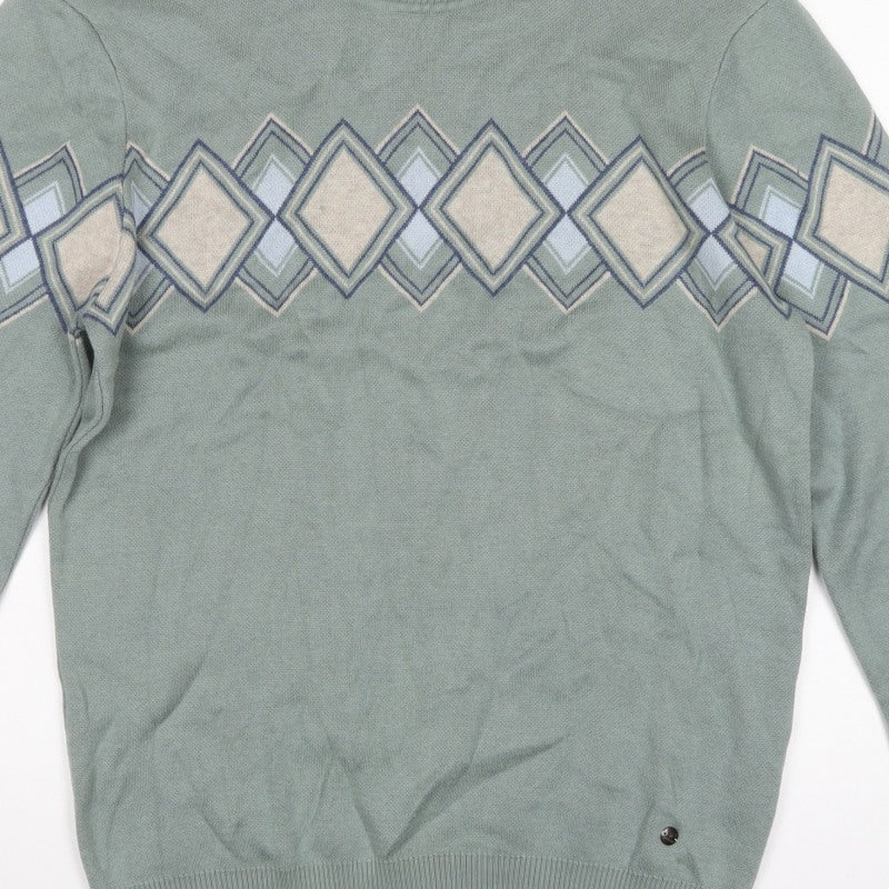 Teodor Men’s Green 2XL Argyle Diamond Crew Neck Cotton Blend Jumper