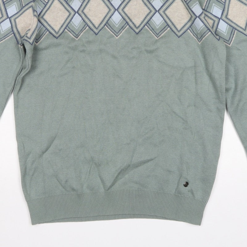 Teodor Men’s Green 2XL Argyle Diamond Crew Neck Cotton Blend Jumper