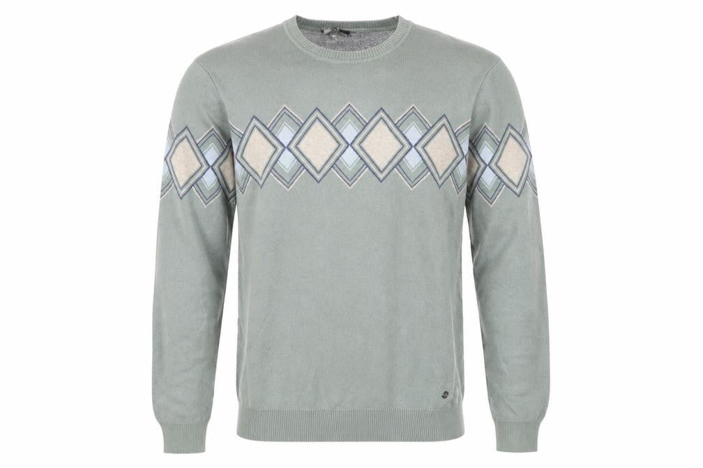 Teodor Men’s Green 2XL Argyle Diamond Crew Neck Cotton Blend Jumper