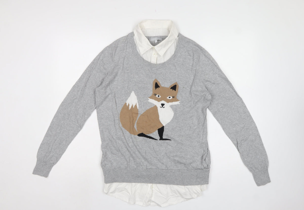 Red Herring Women Grey Fox Collared Knit Jumper Size 16