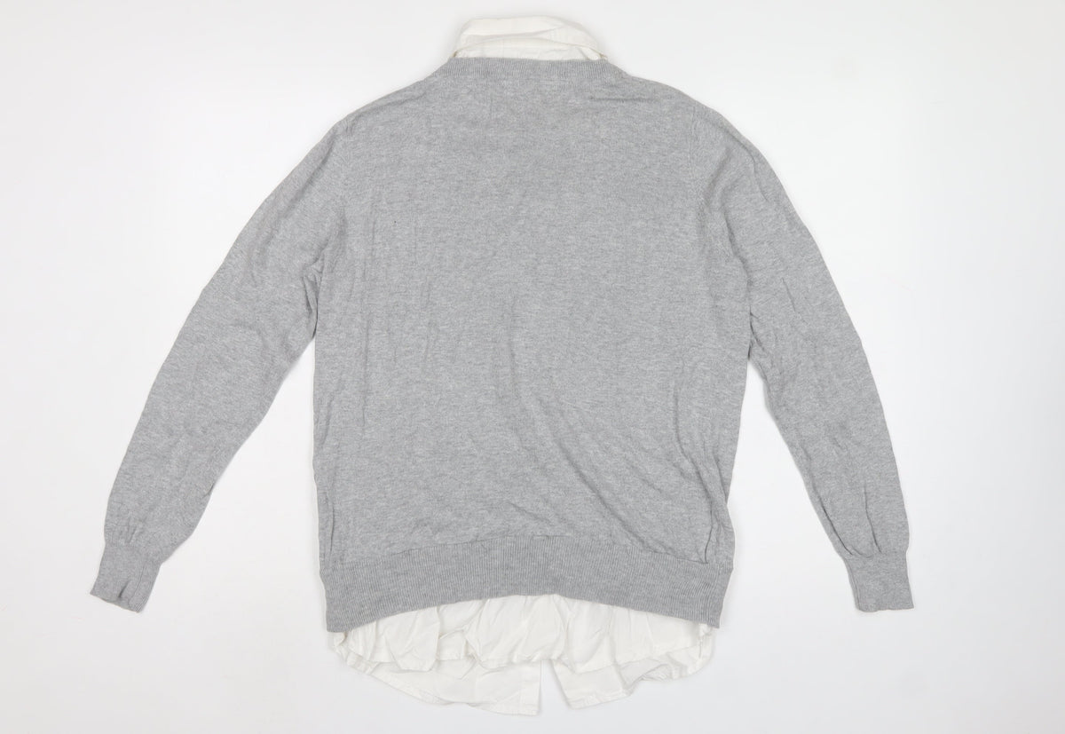 Red Herring Women Grey Fox Collared Knit Jumper Size 16