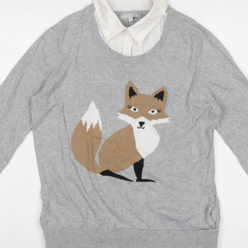 Red Herring Women Grey Fox Collared Knit Jumper Size 16