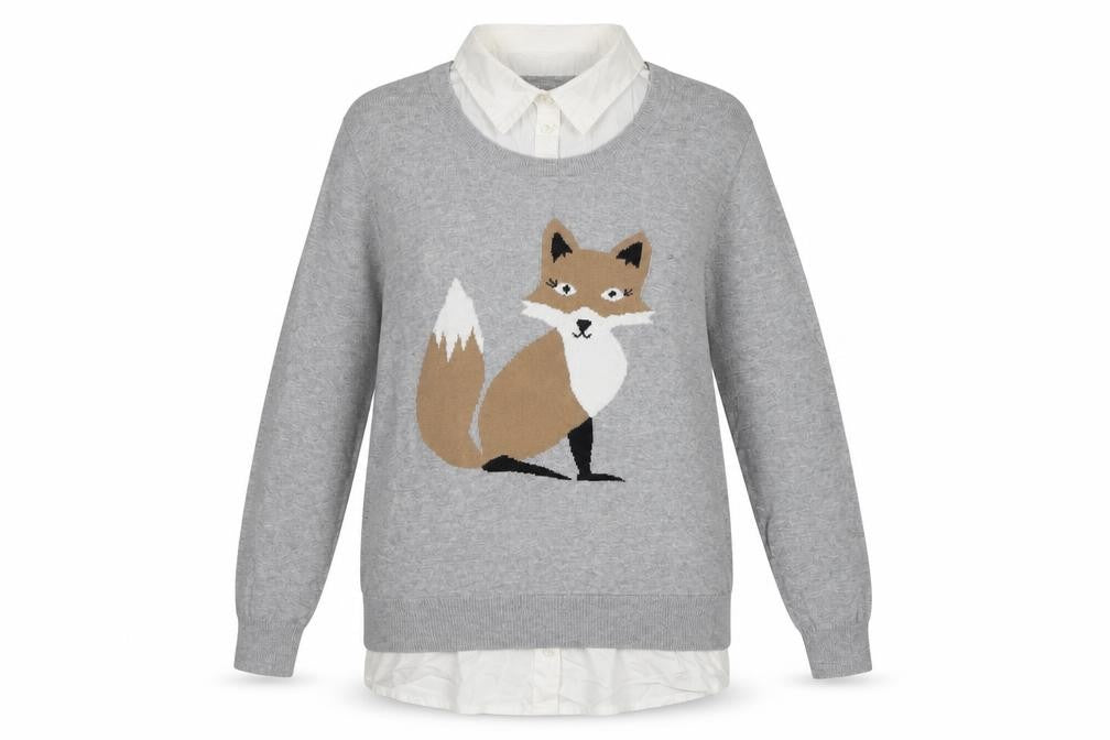 Red Herring Women Grey Fox Collared Knit Jumper Size 16