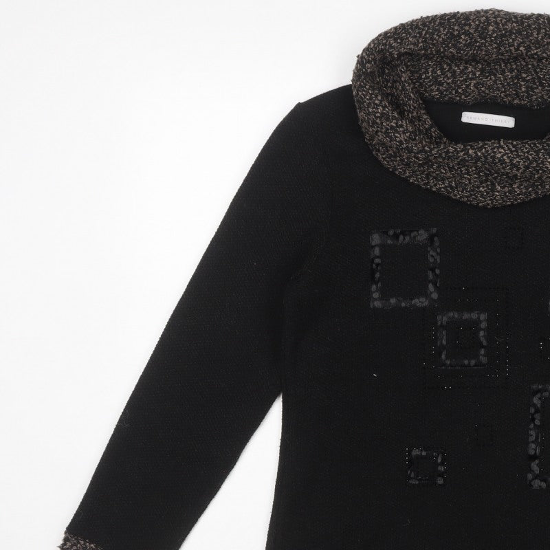Armand Thiery Women’s Black Size 12 Cowl Neck Geometric Jumper