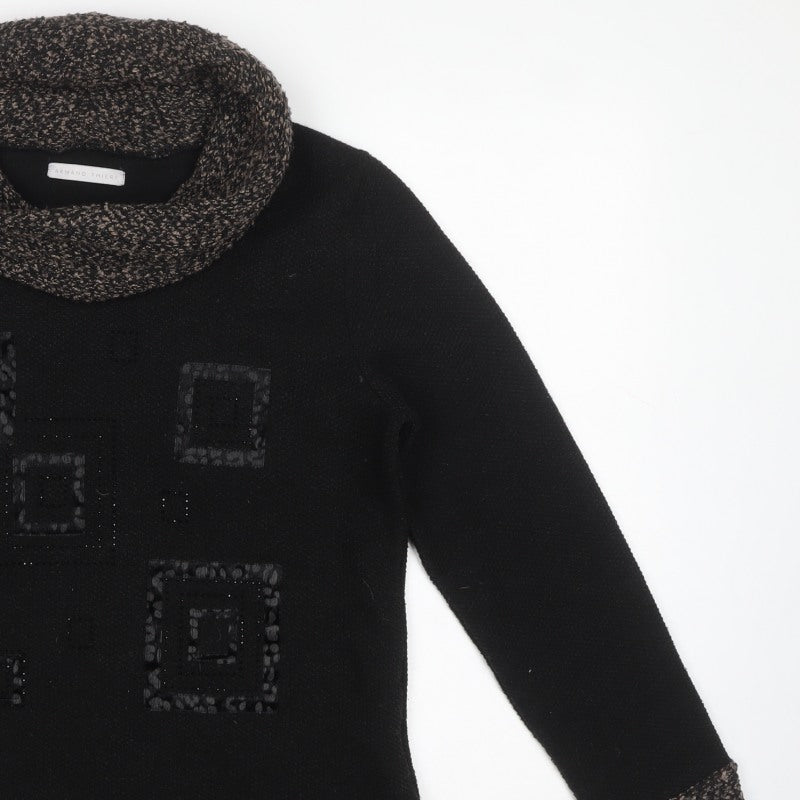 Armand Thiery Women’s Black Size 12 Cowl Neck Geometric Jumper