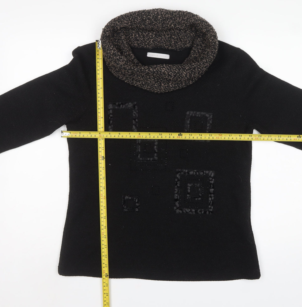 Armand Thiery Women’s Black Size 12 Cowl Neck Geometric Jumper