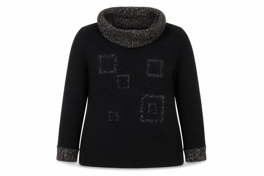 Armand Thiery Women’s Black Size 12 Cowl Neck Geometric Jumper