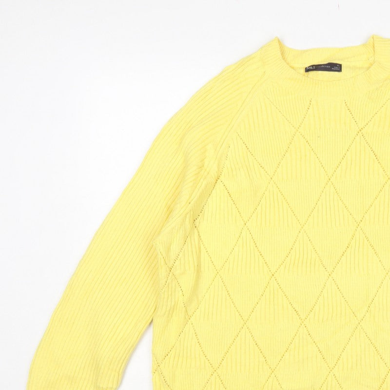 Marks & Spencer Womens Yellow XL Argyle Rib Knit Crew Neck Jumper