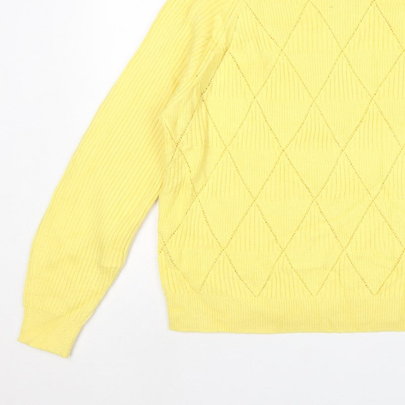 Marks & Spencer Womens Yellow XL Argyle Rib Knit Crew Neck Jumper