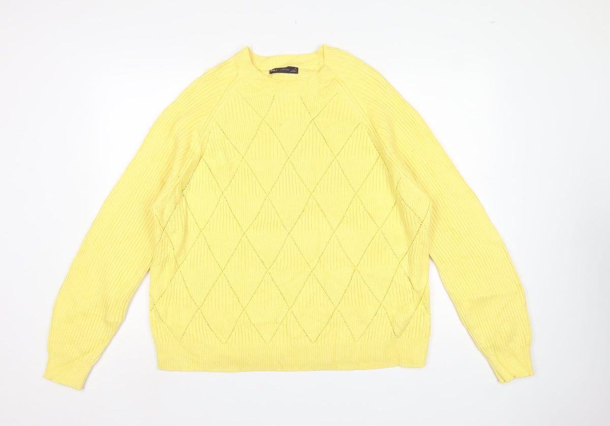 Marks & Spencer Womens Yellow XL Argyle Rib Knit Crew Neck Jumper