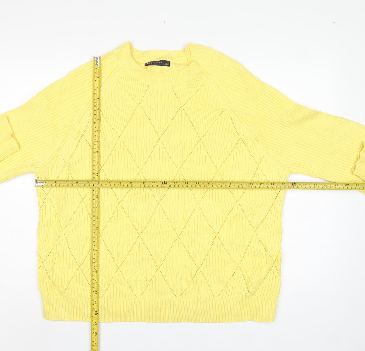 Marks & Spencer Womens Yellow XL Argyle Rib Knit Crew Neck Jumper